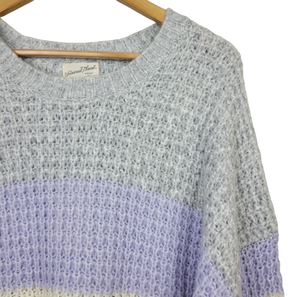 Universal Thread Striped Chunky Knit Sweater XXL Purple Gray Balloon Sleeves - Picture 3 of 8